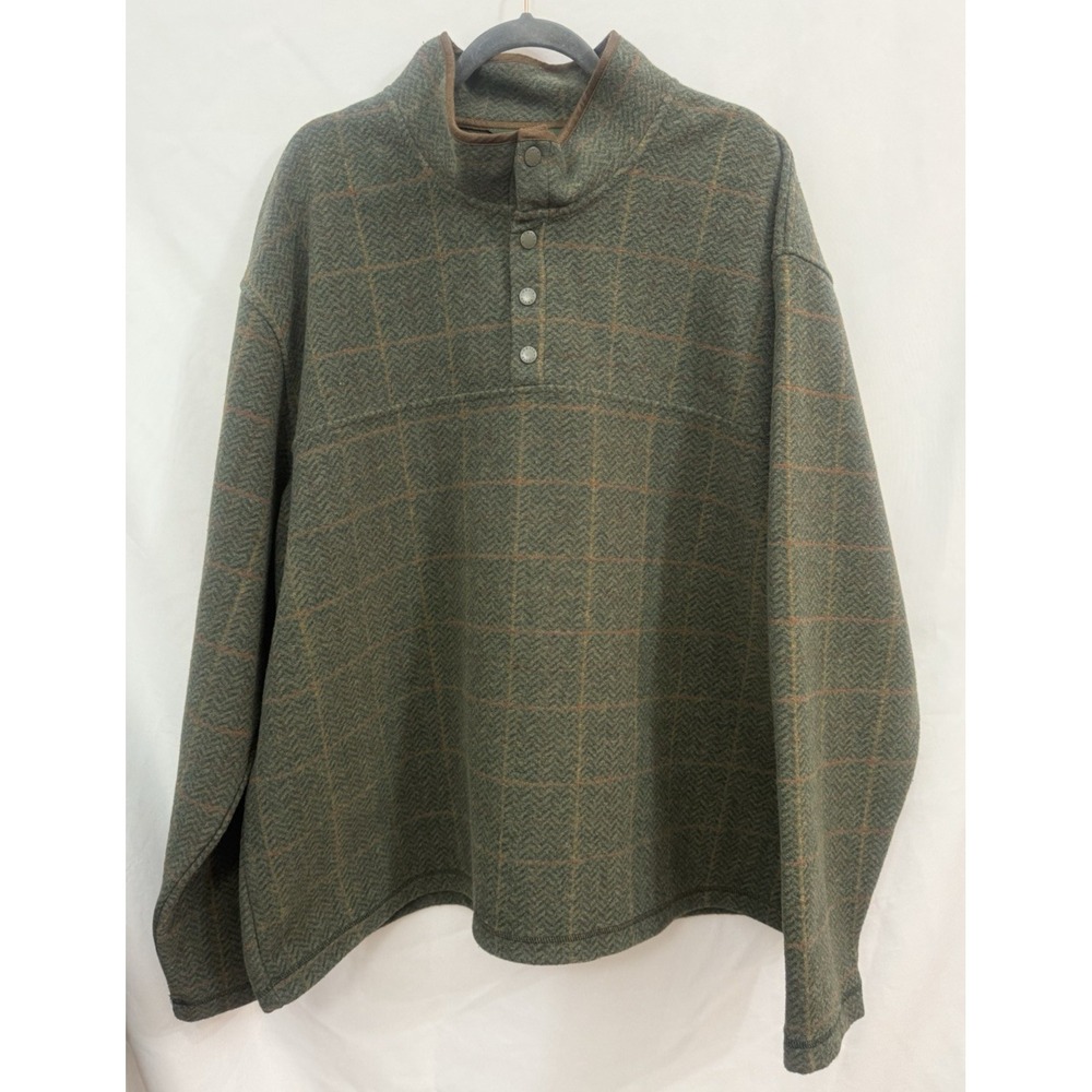 ORVIS Green Plaid T Snap Neck Flannel Fleece Pullover‎ Mens Size XXL